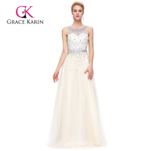 Grace Karin Ärmelloses Sleeveless Tüll Netting Elfenbein Farbe Perlen Prom Kleider GK000081-2